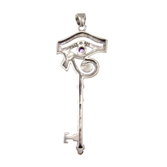 Solid 925 Sterling Silver Eye of Horus Spiritual Enchangement Key Pendant w/Gem - Picture 5 of 8